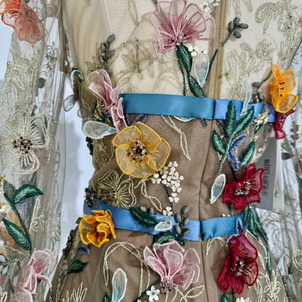 Brand New US 8 MARCHESA Embroidered Organza Floral Evening Gown - Picture 6 of 13